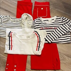 Red and White Striped Tops and Pants Set
